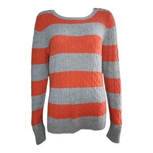 Talbots Sweater Womens‎ Size M Medium Orange Gray Striped Lambswool Stretch Cozy